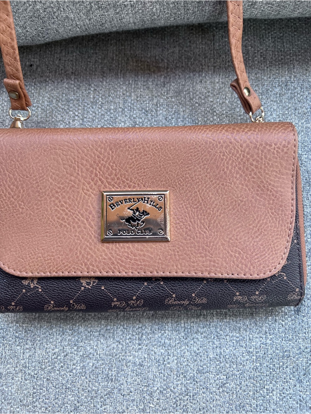 Beverly Hills Polo Club Crossbody Wallet Purse Brown Monogram Logo Bag Clutch